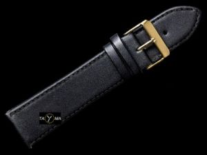 Pasek skórzany do zegarka - czarny/czarne/złoty - 20mm